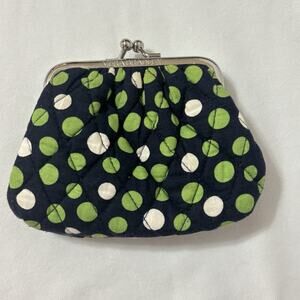 Vera Bradley Double Kiss Kisslock Coin Change Purse Retired Pattern Green Dots